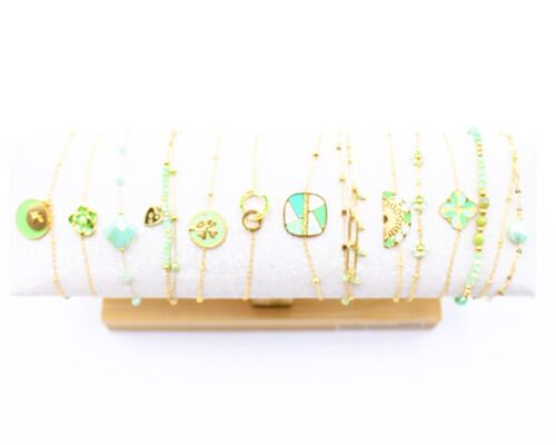 Pack de 12 bracelets en acier - doré vert