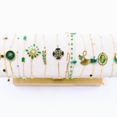 Paquete de 12 pulseras de acero - oro verde oscuro