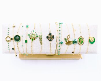 Pack de 12 bracelets en acier - doré vert foncé 1