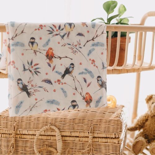 Muslin Swaddle Baby Blanket Robin Birds