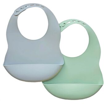 Bavoir silicone lot de 2 gris-vert