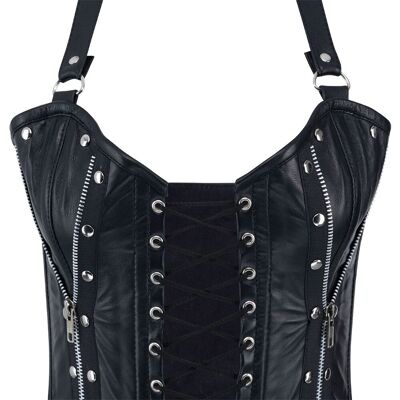 Aderlass Rockstar Corset Bustier Leather (Noir) - Bustier corset avec laçage, rivets et fermetures éclair