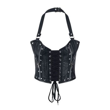Aderlass Rockstar Corset Bustier Leather (Noir) - Bustier corset avec laçage, rivets et fermetures éclair 2