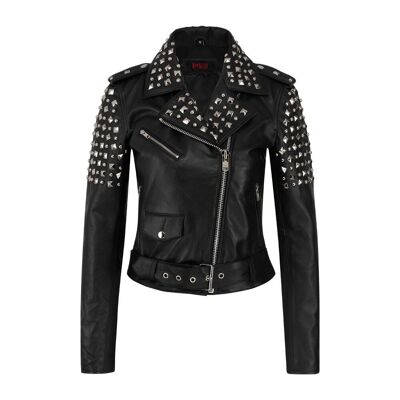 Aderlass Ladies Rockstar Jacket Nappa Leather (Negro) - Chaqueta de cuero con remaches adicionales - Gothic Kinky Metal Rock