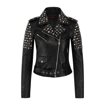 Aderlass Ladies Rockstar Jacket Nappa Leather (Noir) - Veste en cuir avec rivets supplémentaires - Gothic Kinky Metal Rock 1