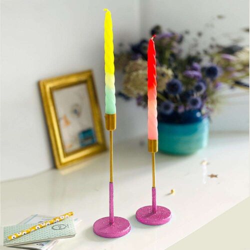 Kerzenhalter Flower Glitter ltpink-gold Set/2- SALE