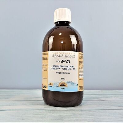 POE N°13 - PREPARATION EN OLIGOELEMENTS - CALCIUM IODE PHOSPHORE - ORTIE - CHEVEUX, ONGLES, OS - 500 ML