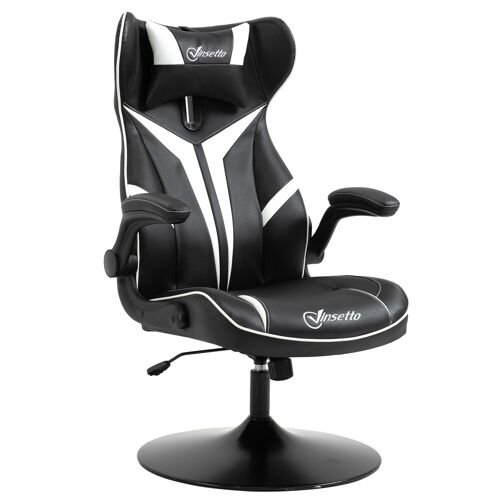 Vinsetto Fauteuil gamer  gaming pivotante  accoudoirs revelables coussin têtière inclus similicuir 67 x 70 x 106-112 cm blanc et noir