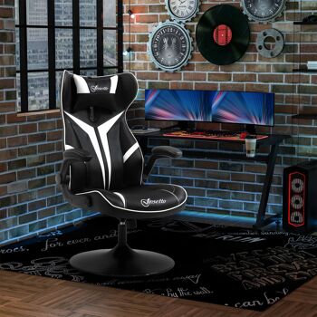 Vinsetto Fauteuil gamer  gaming pivotante  accoudoirs revelables coussin têtière inclus similicuir 67 x 70 x 106-112 cm blanc et noir 2