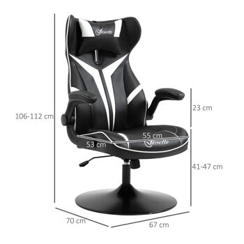 Vinsetto Fauteuil gamer  gaming pivotante  accoudoirs revelables coussin têtière inclus similicuir 67 x 70 x 106-112 cm blanc et noir 5