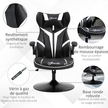 Vinsetto Fauteuil gamer  gaming pivotante  accoudoirs revelables coussin têtière inclus similicuir 67 x 70 x 106-112 cm blanc et noir 7