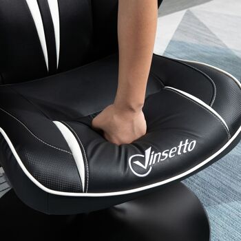 Vinsetto Fauteuil gamer  gaming pivotante  accoudoirs revelables coussin têtière inclus similicuir 67 x 70 x 106-112 cm blanc et noir 9