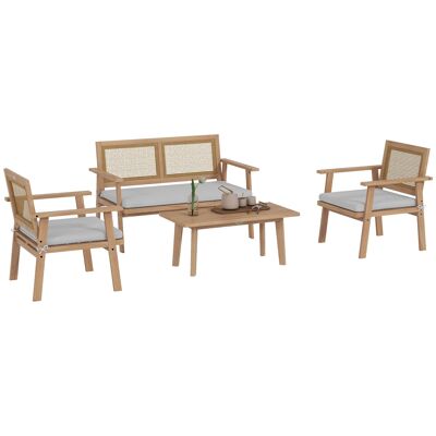 Outsunny Conjunto de muebles de jardín de 4 piezas - Conjunto de muebles de exterior - Estilo bohemio - Madera de acacia y resina tejida