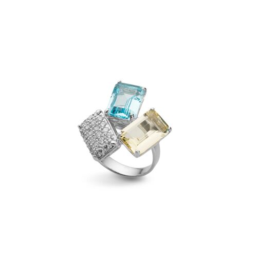 ANILLO MARLENE PLATA MULTICOLOR PAVÉ