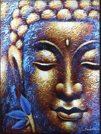 BAP-09 - Peinture Bouddha - Visage Doré & Fleur de Lotus - Vendu en 1x unité/s par extérieur 1