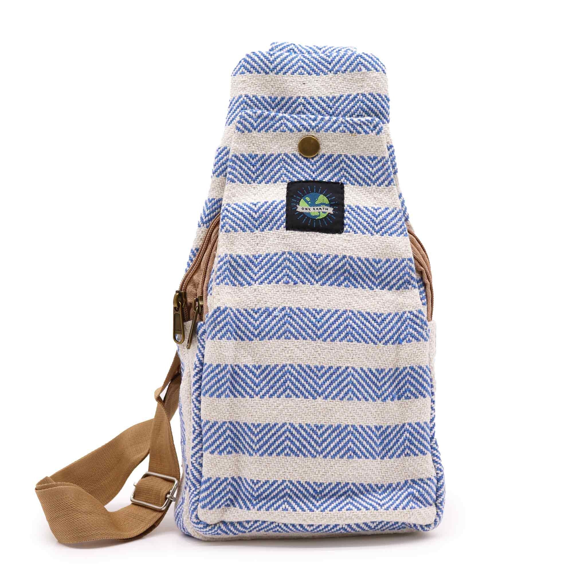 BCrB-06 - Borsa a tracolla in cotone naturale - Blu e bianco - Venduto in 1x unità per esterno