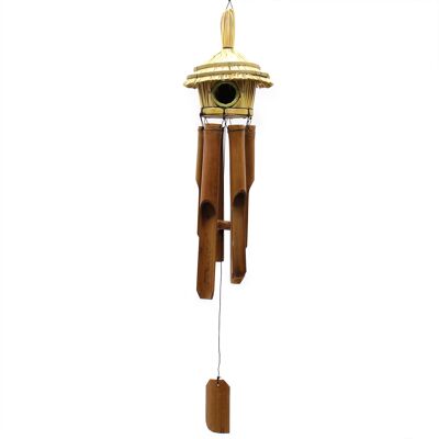 BirdB-03 - Rundes Vogelhäuschen aus Seegras mit Glockenspiel, 45 x 17 cm - Verkauft in 6 Stück pro Außeneinheit