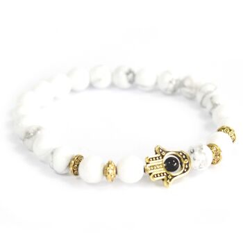 Boho-10 - Gold Hamsa / White Stone - Bracelet en pierres précieuses - Vendu en 3x unité/s par extérieur 1