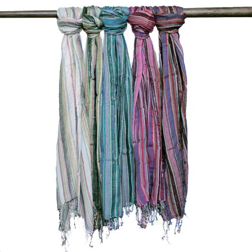 BohoIS-04 - Indian Boho Scarves - 50x180cm - Random Colours With Gold Thread - Sold in 10x unit/s per outer