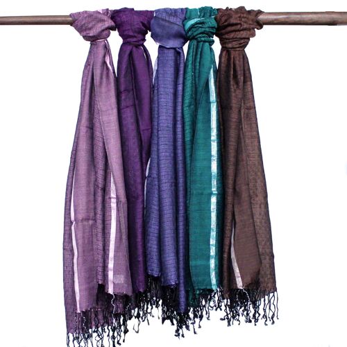 BohoIS-08 - Lrg Indian Boho Scarves - 75x180cm - Random Colours with Gold Thread - Sold in 10x unit/s per outer