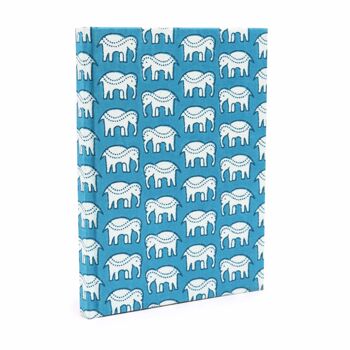 CBN-05 - Carnets reliés en coton 20x15cm - 96 pages - Éléphants Bleu Sarcelle - Vendu en 1x unité/s par extérieur