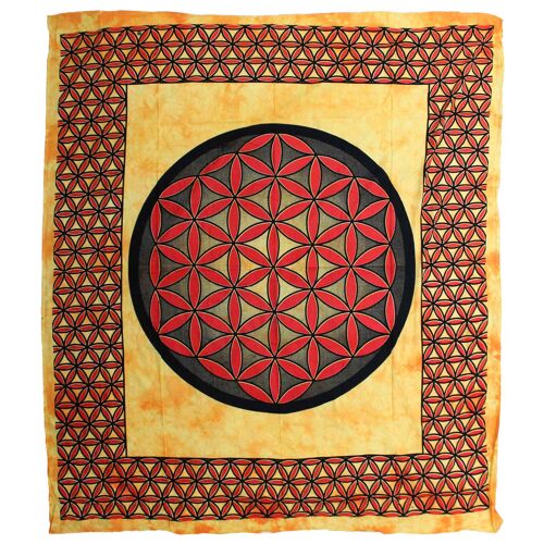 CBWH-25 - Double Cotton Bedspread + Wall Hanging - Flower of Life - Orange - Sold in 1x unit/s per outer