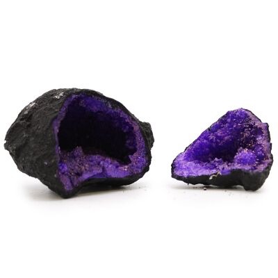 CCGeo-02 - Geodi di calcite colorati - Roccia nera - Viola - Venduto in 1x unità/e per esterno