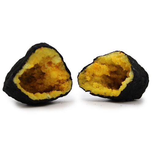 CCGeo-03 - Coloured Calcite Geodes - Black Rock - Yellow - Sold in 1x unit/s per outer