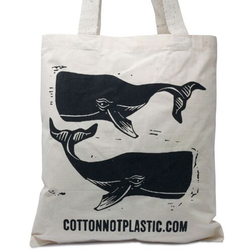 CCOTT-16 - Lrg Natural 6oz Cotton Bag 38x42cm - WHALES - Sold in 10x unit/s per outer