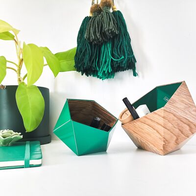 Oak / emerald green origami boxes