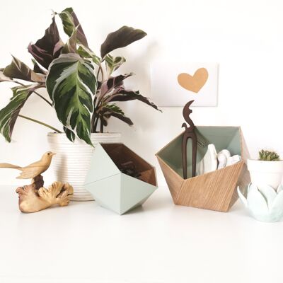 Boîtes origami chêne scandinave / vert amande