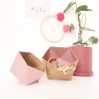 Boîtes origami chêne scandinave / vieux rose