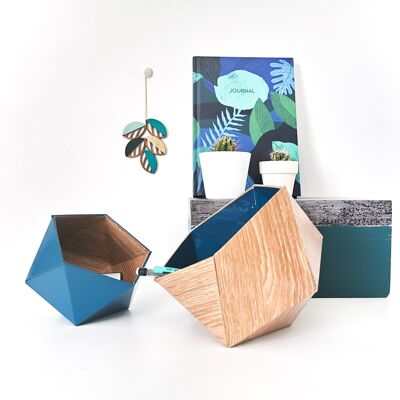 Boîtes origami chêne scandinave / bleu pétrole
