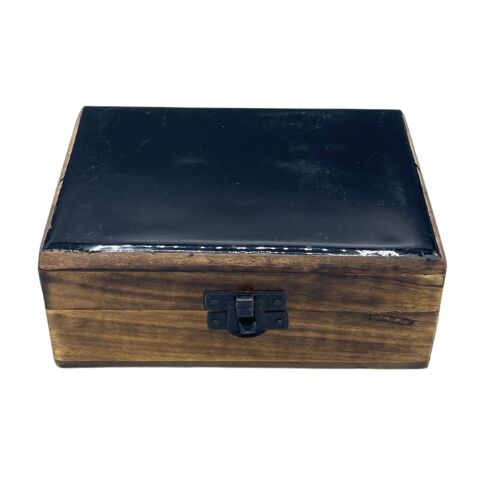 CGIBox-05 - Medium Ceramic Glazed Wood Box - 15x10x6cm - Black - Sold in 1x unit/s per outer