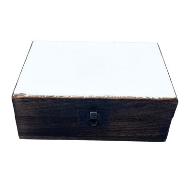 CGIBox-03 - Mittlere Keramik-Holzbox mit Glasur - 15x10x6cm - Weiß - Verkauft in 1x Einheit/en pro Umkarton
