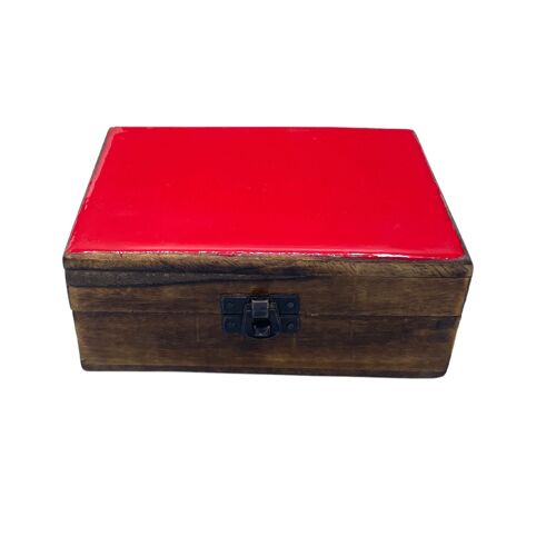 CGIBox-06 - Medium Ceramic Glazed Wood Box - 15x10x6cm - Red - Sold in 1x unit/s per outer