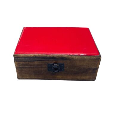 CGIBox-06 - Mittlere Keramik-Holzbox mit Glasur - 15x10x6cm - Rot - Verkauft in 1x Einheit/en pro Umkarton