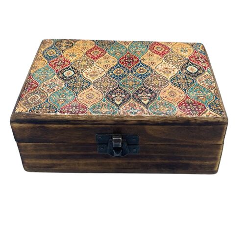 CGIBox-02 - Medium Ceramic Glazed Wood Box - 15x10x6cm - Trad-Pattern - Sold in 1x unit/s per outer