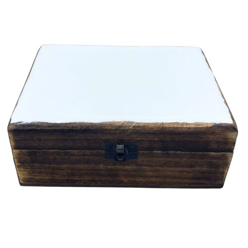 CGIBox-09 - Large Ceramic Glazed Wood Box - 20x15x7.5cm - White - Sold in 1x unit/s per outer