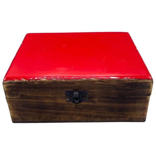 CGIBox-12 - Large Ceramic Glazed Wood Box - 20x15x7.5cm - Red - Sold in 1x unit/s per outer
