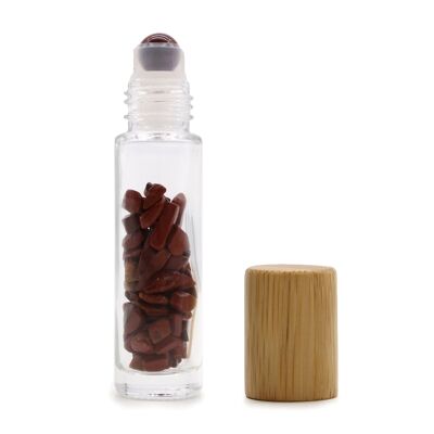 CGRB-01 - Botella con rodillo de aceite esencial de piedras preciosas - Jaspe rojo - Tapa de madera - Se vende en 10 unidades/s por exterior