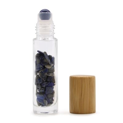 CGRB-02 - Botella con rodillo de aceite esencial de piedras preciosas - Sodalita - Tapa de madera - Se vende en 10 unidades/s por exterior