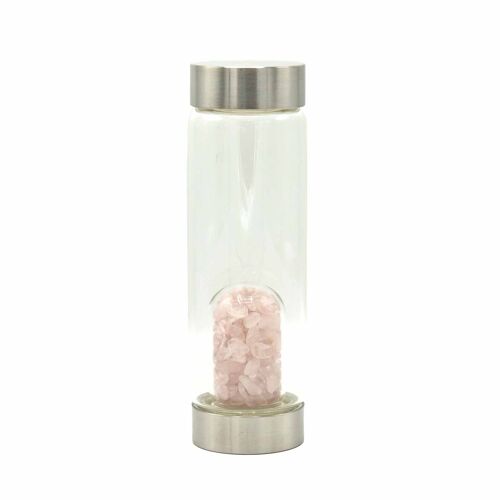 CGWB-13 - Crystal Infused Glass Water Bottle - Rejuvenating Rose Quartz - Chips - Sold in 1x unit/s per outer