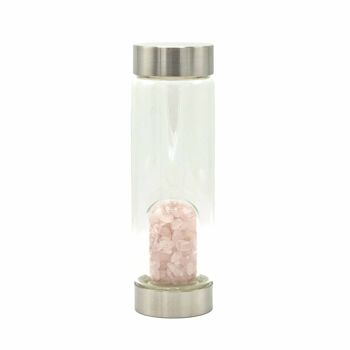 CGWB-13 - Bouteille d'eau en verre infusé de cristal - Quartz rose rajeunissant - Chips - Vendu en 1x unité/s par extérieur 1