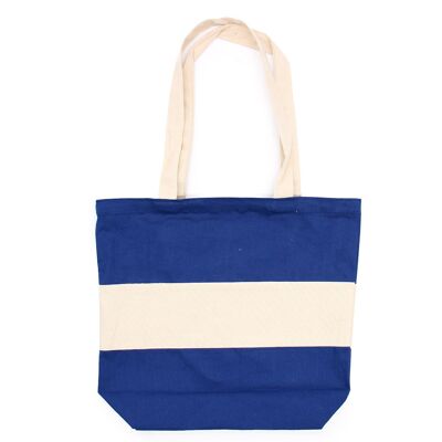 COTT-14 - Borsa in cotone bicolore - 38x42x12 cm - Blu e naturale - 10 once - Venduto in 1 unità/e per esterno