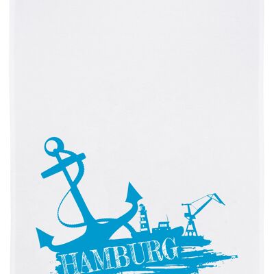 Paño de cocina blanco, HAMBURG AHOI, azul