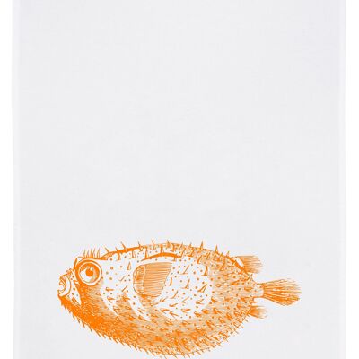 Torchon blanc, poisson-globe orange