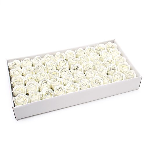 CSFH-88 - Craft Soap Flowers - Med Rose - Ivory With Black Rim - Sold in 50x unit/s per outer