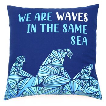 CushN-01 - Housse de coussin en coton imprimé - We are Waves - Gris, Bleu et Naturel - Vendu en 3x unité/s par extérieur 1