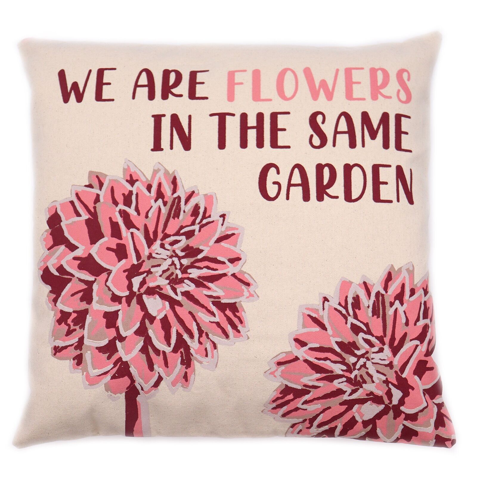 CushN-03 - Printed Cotton Cushion Cover - We are Flowers - Olive, Pink and Natural - Sold in 3x unit/s per outer